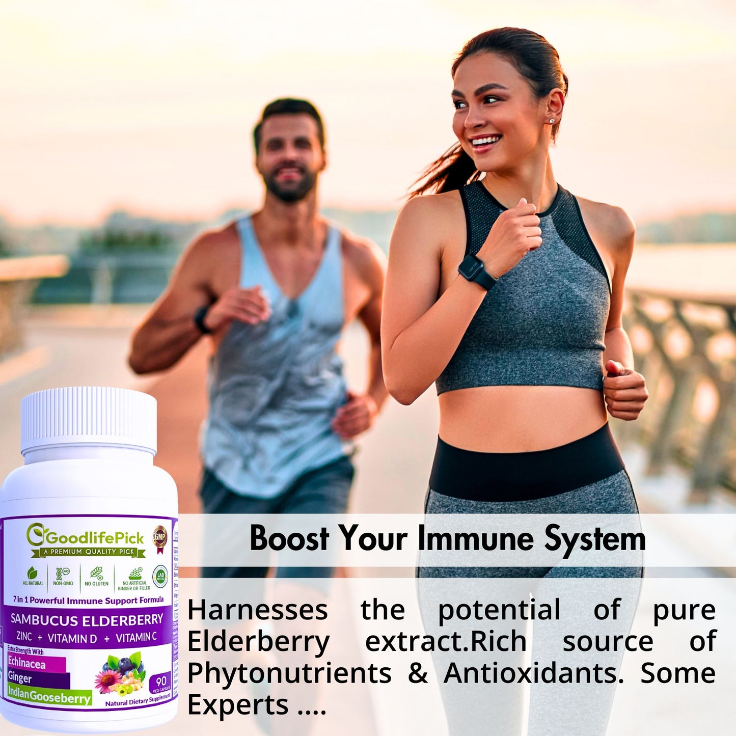 Best Elderberry Blend with 7 Ingredients Sambucus Elderberry Echinacea Zinc Vitamin C & D Ginger & Indian Gooseberry SugarFree, Natural NonGMO-90 capsules