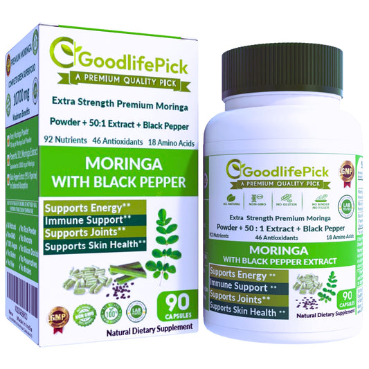 Premium Moringa Capsules with Black Pepper. Powerful 10,700 mg from Finest Handpicked Moringa oleifera Leaf Powder & Powerful 50:1 Moringa Extract