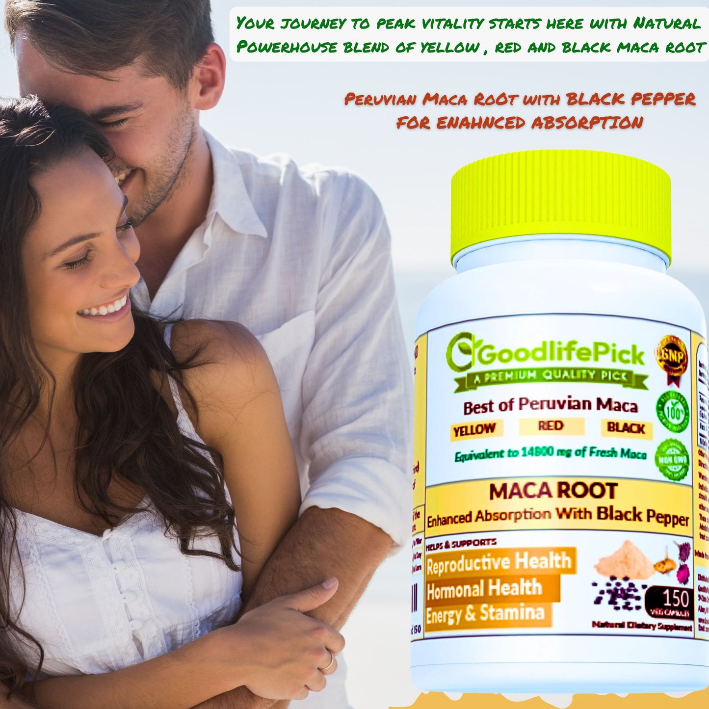 Best Maca Root Capsules with Black Pepper-150 capsules from Peruvian Yellow Maca , Red Maca & Black Maca.