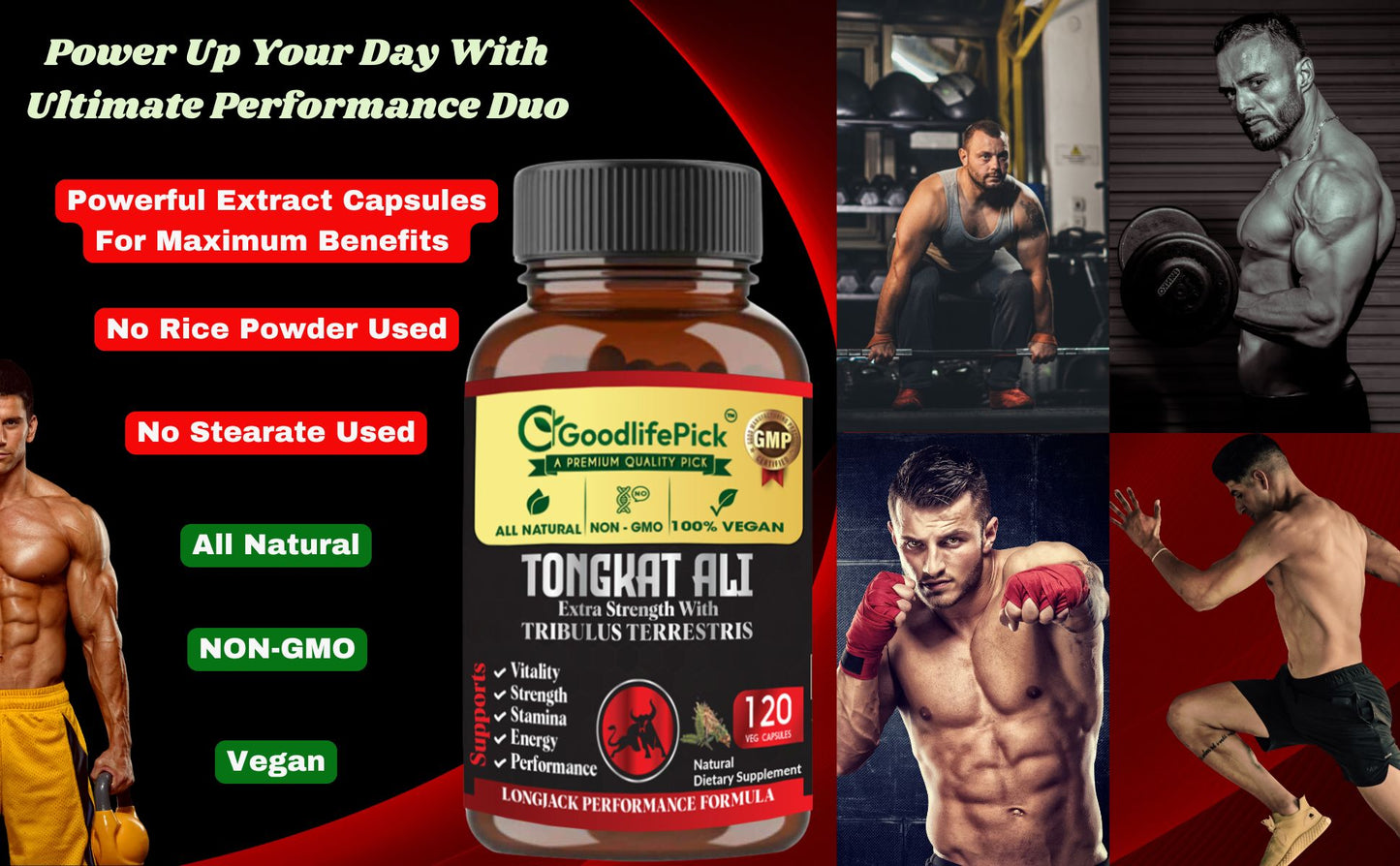 Tongkat Ali with Tribulus Terrestris. Amplified Longjack Performance Duo for Maximum Benefits