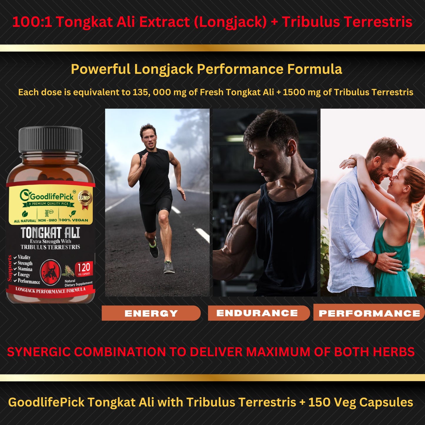 Tongkat Ali with Tribulus Terrestris. Amplified Longjack Performance Duo for Maximum Benefits