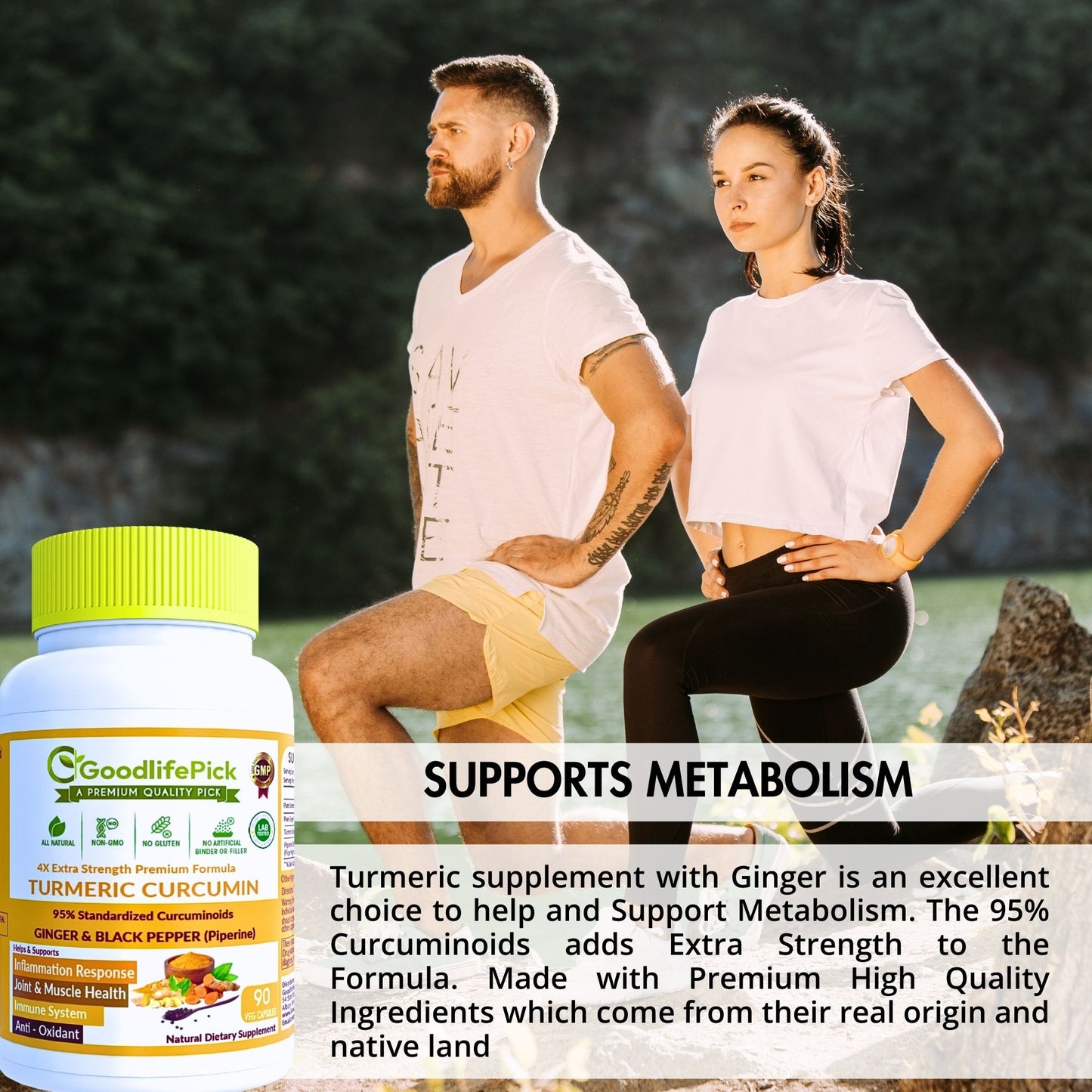 Turmeric Curcumin with Ginger, 95% Curcuminoids & Black Pepper. Powerful & Enhanced Absorption Formula for Maximum Benefits. All Natural NonGMO Lab-Tested No Fillers-90ct
