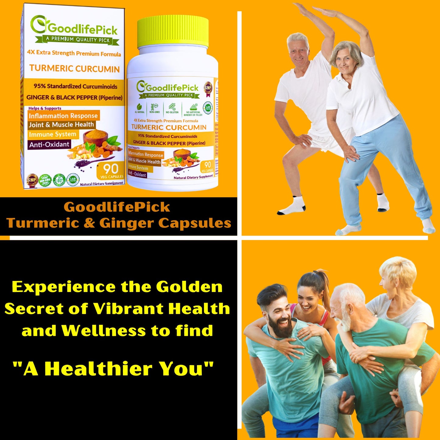 Turmeric Curcumin with Ginger, 95% Curcuminoids & Black Pepper. Powerful & Enhanced Absorption Formula for Maximum Benefits. All Natural NonGMO Lab-Tested No Fillers-90ct