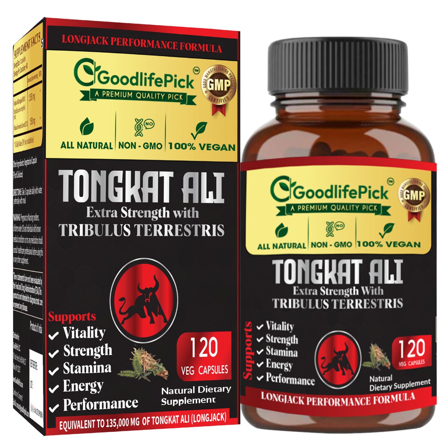 Tongkat Ali with Tribulus Terrestris. Amplified Longjack Performance Duo for Maximum Benefits